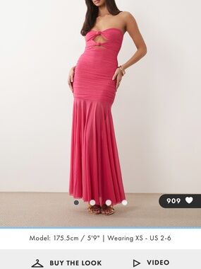 Strapless Pink Ruched Mermaid Maxi Dress with Cutout Detail
